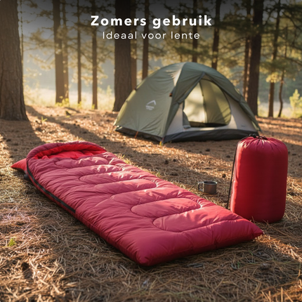 Cheqo® Envelop Slaapzak - Deken Slaapzak - Slaapzak Volwassenen - Zomerslaapzak - Lente Slaapzak - Camping Slaapzak - Kampeer Slaapzak - Festival Slaapzak - Slaapzak Wandelen - Slaapzak Hiken - Rode Slaapzak