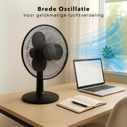 Cheqo® Tafelventilator - Ventilator - Tafel Ventilator - Bureau Ventilator - Fan - Airco Alternatief - Oscillerend - Verstelbare Snelheid - Compact Design - Zwart