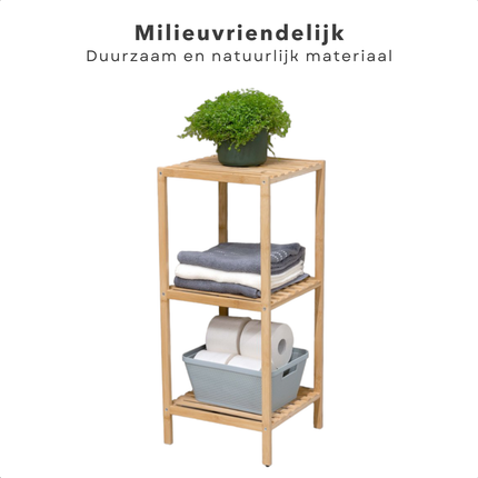 Cheqo® Bamboe Badkamerrek - Opbergrek voor Badkamer - Badkamer Rek - 3-Laags Opslag - Compact en Vochtbestendig - Ecologisch