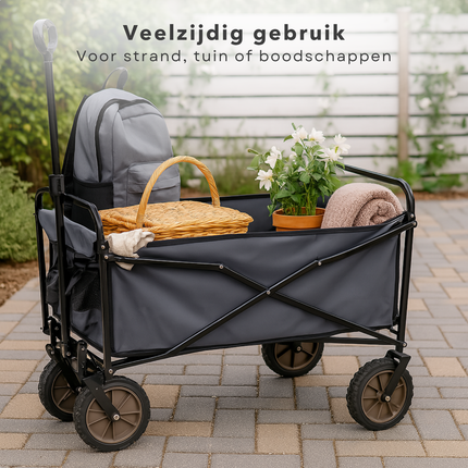Cheqo® Opvouwbare Bolderkar – Trolley met Trekstang & Harde Wielen – 70 Kilo Draagvermogen – Inklapbaar Ontwerp – Transportwagen voor Dagje Uit – Compacte Opslag – Geschikt voor Strand – Stevige Constructie – Niet voor Huisdieren of Mensen