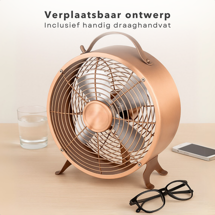 Cheqo® Tafelventilator - Tafel Ventilator - Ventilator voor Bureau of Tafel - Airco Alternatief - Fan - Koper - 2 Snelheden - Modern Design - Met Handvat