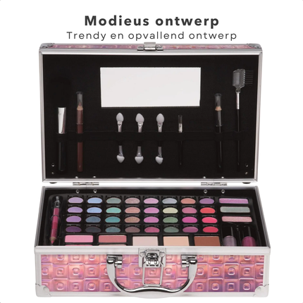 Cheqo® Glamour Make-up Koffer - Holografisch Roze - Kindermake-up Set - Draagbare Beautyset - Beauty Case met Vakken - Visagiekoffer - Cosmeticakoffer - Beautycase