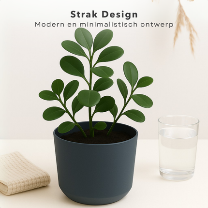 Cheqo® Bloempot Grijs - Grijze Plantenpot - Plantenbak - Kunststof 20x18 cm - Voor Binnen en Buiten - Ideaal voor Balkon