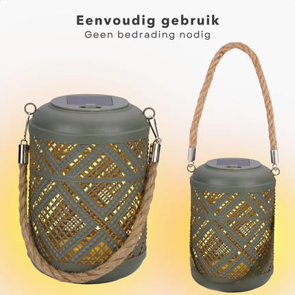 Cheqo® Solar Lantaarn - Grijze Decoratieve Buitenlamp - Tuinverlichting Zonneenergie - Tuinlantaarn -  Tafellamp - Hanglamp - Weerbestendig