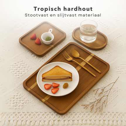Cheqo® Houten Dienbladen Set - Dienblad Set - Serveerplateau - Borrelplank Set - Kaasplank - Duurzaam & Trendy - 3 Stuks - Hout