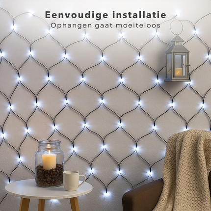 Cheqo® Netverlichting Buiten - Kerstverlichting Buiten - Kerstlampjes 320 LED Lampjes - Koelwit Licht - Groen Snoer - IP44 Adapter - Geschikt voor Buiten - Lichtnet Kerstverlichting - Tuinverlichting - Sterrenhemel Effect - Lichttapijt