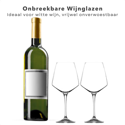 Cheqo® Luxe Witte Wijnglazen - van Eco-Crystal Glas - Vaatwasserbestendig - Krasbestendig - 390ml - Set van 2 - Kristalhelder - Onbreekbaar - Wijn Glas - Glazen Witte Wijnglazen