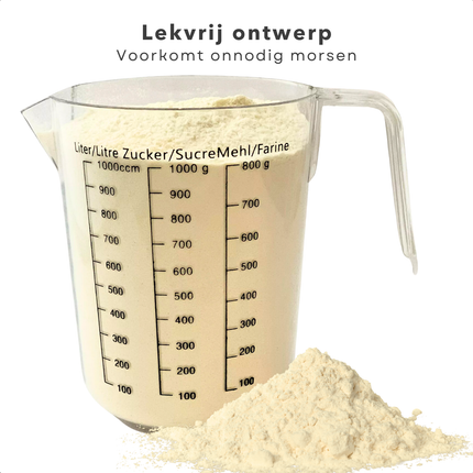 Cheqo® Transparante Maatbeker 1L - Maatkan - Handig voor Bakken - Kunststof Keukenmaatbeker