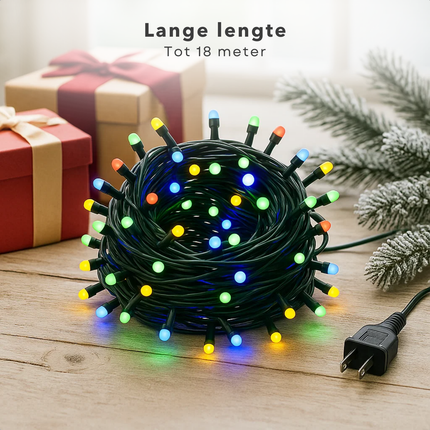 Cheqo® LED Lichtsnoer - Multicolor Verlichting - 240 LED Lampjes - Binnen En Buiten - 18 Meter Lengte - IP44 Adapter - Energiezuinig - Feestverlichting - Tuinverlichting - Kerstverlichting - Kerst Lampjes - Zwart Snoer