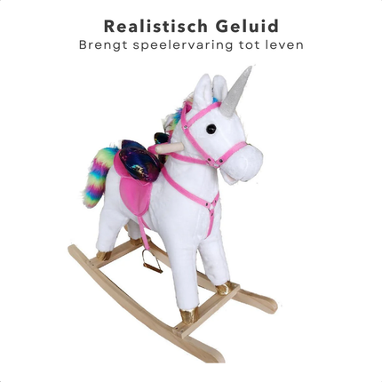 Cheqo® Pluche Eenhoorn Hobbelpaard - Schommelpaard - Unicorn met Geluidseffecten - Zacht en Veilig