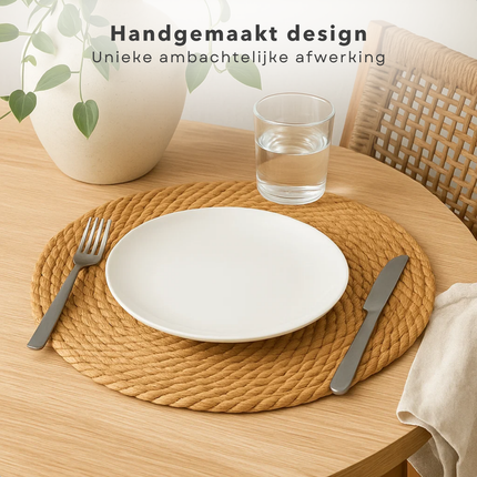 Cheqo® Jute Placemat - Ronde Placemat - 40 cm Diameter - Jute Materiaal - Natuurlijk Jute - Tafelbekleding - Eettafel Decoratie - Jute Onderlegger - Natuurlijke Uitstraling - Ronde Vorm - Rustieke Stijl - Bohemian Stijl
