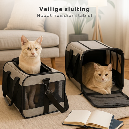 Cheqo® Huisdier Draagtas - Kleine Huisdieren - Schouderriem En Handgrepen - Huisdier Tas - Tas voor Huisdieren - Wasbare Mat - Lichtgewicht Ontwerp - Compact Op Te Bergen - Polyester Met Ademend Gaas - Tot 7 kg