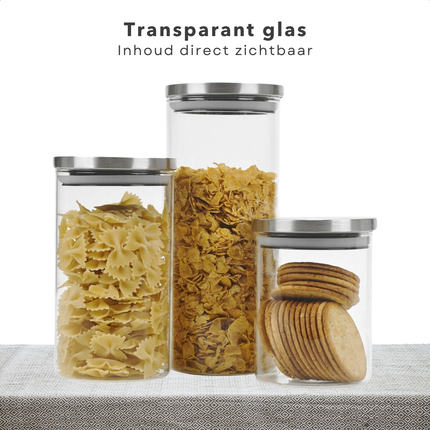 Cheqo® Glazen Voorraadpotten - Glazen Potjes Met Deksel - Opbergpotten Set - Luchtdichte Bewaardozen - Keuken Voorraadpotten