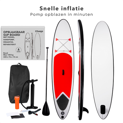 Cheqo® Opblaasbaar SUP Board Set - Beginnersvriendelijk - Inclusief Peddel en Accessoires - Duurzaam Materiaal - Opblaasbaar Paddle Board