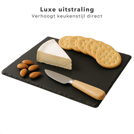 Cheqo® Granieten Snijplank - Graniet Snijplank Zwart - Duurzaam en Stijlvol - Luxe Kaasplank - Serveerplateau Steen