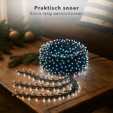 Cheqo® Microcluster Kerstverlichting - Kerstlampjes - Kerstboomverlichting - 1200 LED Lampjes - 24 Meter Lengte - Wit Koelwit - Binnen en Buiten - 8 Lichtfuncties - Geheugenfunctie - Timer 8 Uur - IP44 Adapter
