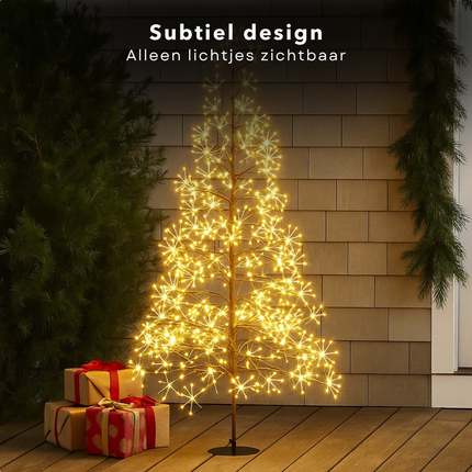 Cheqo® Kerstboom LED - Kerstverlichting Buiten - Warm Wit Licht - Micro LED-Lampjes - Spatwaterdicht IP44 - Buiten Kerst Verlichting - Tuinverlichting Kerst - 150 CM Hoogte - Sfeervol Licht - Lichtboom
