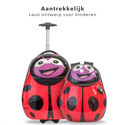 Cheqo kinder koffer en rugzak set in lieveheersbeestje ontwerp voor kinderen, aantrekkelijk en reisvriendelijk.