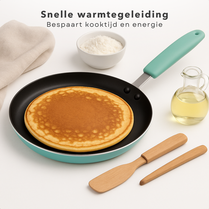 Cheqo® Pannenkoekenpan 24 cm - Koekenpan - Pan - Pan voor Pannenkoeken - PFAS Vrij - Keramisch - Inductie Geschikt - Aluminium