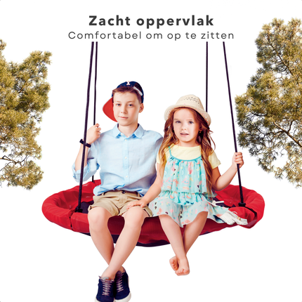 Cheqo® Nestschommel 110 cm - Buiten Schommelen - Schotelschommel - Kinderschommel - Hangschommel - Schommel - Rood Zwart - Hoog Draaggewicht