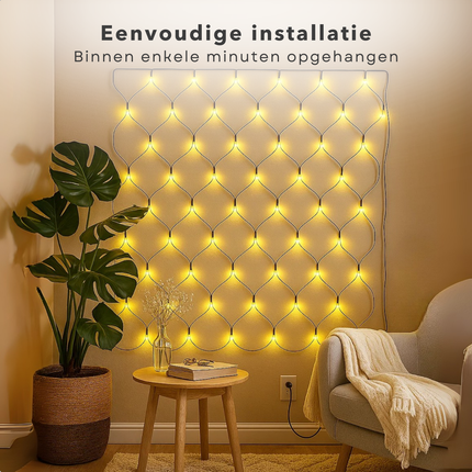 Cheqo® Netverlichting Buiten - Kerstverlichting - Kerstlampjes - Kerstboomverlichting voor Binnen en Buiten - 160 LED Lampjes - Lichtnet IP44 Waterdicht - Warm Wit Licht - LED Lichtsnoer - 2x1 Meter - Groene Kabel