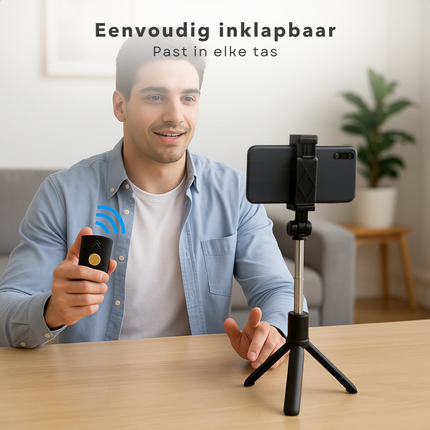 Cheqo® Selfie Stick met Bluetooth Afstandsbediening – 3-in-1 Uitschuifbare Selfiestick & Tripod Statief – Smartphone Houder – Lichtgewicht & Opvouwbaar – Voor iPhone & Android – 360° Draaibaar – Voor TikTok & Instagram