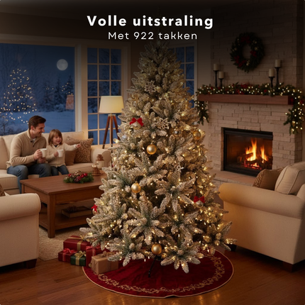 Cheqo® Kunstkerstboom - Besneeuwde Kerstboom - Groene Kerstboom - Realistische Look - Natuurgetrouwe Naaldvorm - Scharnierconstructie - Volle Kerstboom - Weelderige Boom - 180 cm Kerstboom