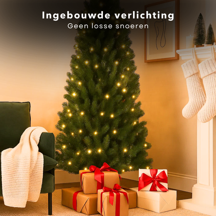Cheqo® Kunstkerstboom met Verlichting - LED Kerstboom - Kunst Kerstboom - Groene Kunstkerstboom - Kerstboom met LED Lampjes - Verstelbare Takken - Onderhoudsvriendelijke Kerstboom - Ingebouwde Verlichting - Kunststof Kerstboom