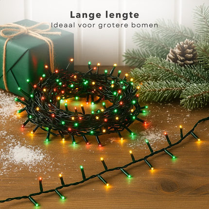 Cheqo® LED Kerstverlichting - Kerstlampjes - Kerstboomverlichting - 320 LED Lampjes - Multicolor Verlichting - Veelkleurige LED - 24 Meter Lengte - 8 Lichtfuncties - Geheugenfunctie - Timerfunctie - Binnen en Buiten - IP44 Adapter