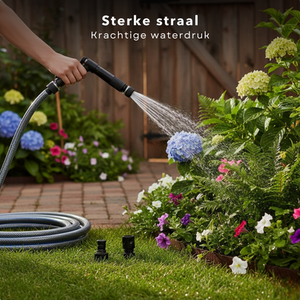 Cheqo® Tuinslang - Tuinslang Set - Tuinslang met Koppelingen - Tuinslang met Aansluitingen - Grijze Tuinslang - Transparante Tuinslang
