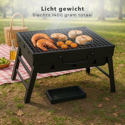 Cheqo® Opvouwbare Barbecue - Draagbare Houtskool Grill - Tafel Barbecue - Camping Barbecue - Gepoedercoat Staal - Compact En Lichtgewicht - Voor Strand En Park - Barbecue Voor Balkon - Kleine Draagbare Bbq