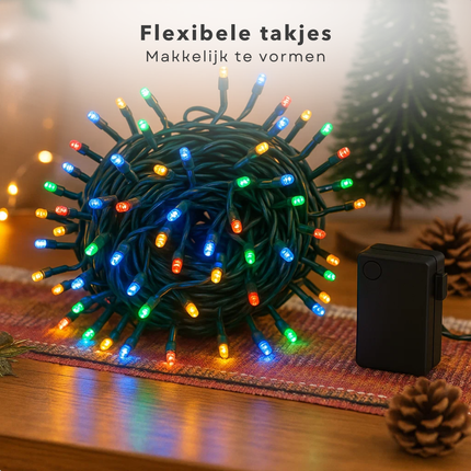 Cheqo® Clusterverlichting Multicolor - Batterijverlichting - Lichtfuncties - Geheugenfunctie - Timer Verlichting - Zwart Snoer - Werkt Op 3x AA Batterijen - Kerstverlichting - Kerstlampjes - Kerstboomverlichting Batterij - 140cm