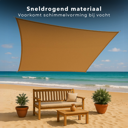 Cheqo® Schaduwdoek Vierkant - Schaduwnet - Zonwering - Zonnezeil - Luifel - Waterafstotend - 3x3 Meter - Polyester UV-bescherming - Taupe