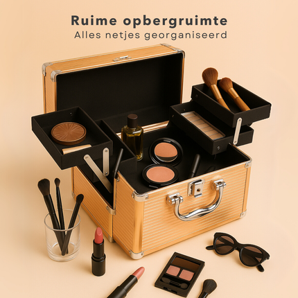 Cheqo® Make-up Koffer - Cosmetica Koffer - Make-Up Set - Grote Make Up Organizer - Professionele Beautycase - Visagiekoffer