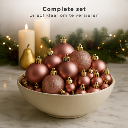 Cheqo® Kerstballen Set - Roze Kerstballen - Glazen Kerstballen - Ø7 cm Kerstballen - Kerstboom Decoratie - Chique Uitstraling - Feestelijke Kerst - Matte Kerstballen - Glimmende Kerstballen - Glitter Kerstballen - Kerstbal Set Roze