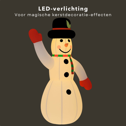 Cheqo® Opblaasbare Sneeuwpop - Sneeuwpop Opblaasbaar - Sneeuwman LED - 455 cm - Weerbestendige Kerstdecoratie - Oxford Stof