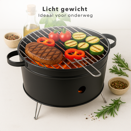 Cheqo® Tafelbarbecue Houtskool - Tafel Barbecue - BBQ Tafelmodel - Houtskoolbarbecue - Compacte BBQ voor Camping of Park - 35 cm - RVS - Lichtgewicht
