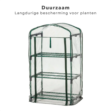 Cheqo® Transparante Tuinkas - Kweekkas - Broeikas met 3 Verdiepingen - Roldeur - 50x45x105 cm - Plantenkas voor Buiten