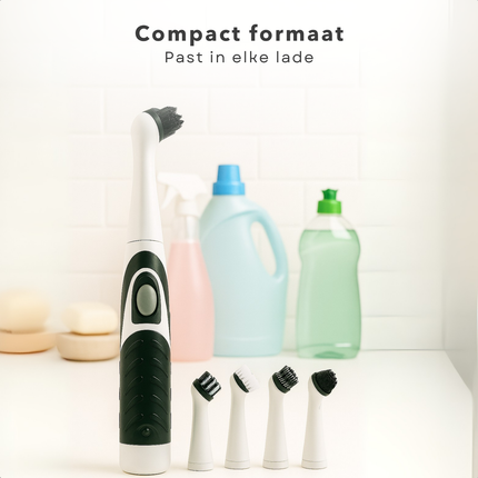 Cheqo® Elektrische Schoonmaakborstel - Schoonmaakborstel Elektrisch - Schrobborstel - Badkamer En Keuken - Compact En Draagbaar - Waterdicht IPX5 - Antisliphandgreep - Moeilijk Bereikbare Plekken - Hardnekkig Vuil - 4 Opzetborstels
