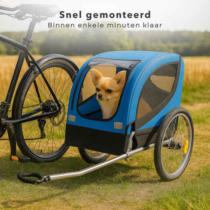 Cheqo® Hondenfietskar Opvouwbaar – Fietskar voor Honden tot 40 Kilo – Inklapbare Fietskar met Regenhoes & Gaasvensters – Stalen Frame – Snelkoppeling – Reflectoren – Comfortabele Hondenkar voor Bos & Strand