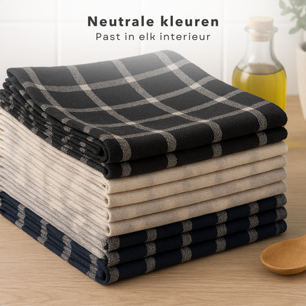 Cheqo® Theedoeken Set - Keukendoeken Set - Katoenmix - 10 Stuks - Absorbeert Goed - Drogen Van Servies - Drogen Van Glazen - Drogen Van Werkbladen - Machinewasbaar Op 30 °C - Neutraal Ontwerp - Thuisgebruik - Horeca Voorraad