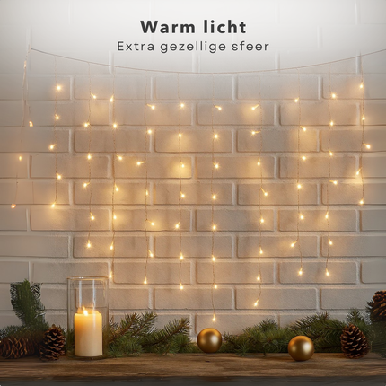 Cheqo® Ijspegel Lichtgordijn - Ijspegelverlichting Buiten - Kerstverlichting Buiten - Extra Warm Wit - 640 LED Lampjes - 12.70 Meter - Lichtgordijn Binnen En Buiten - IP44 Spatwaterdicht - Energiezuinige LED's - 8 Lichtfuncties - Groen Snoer