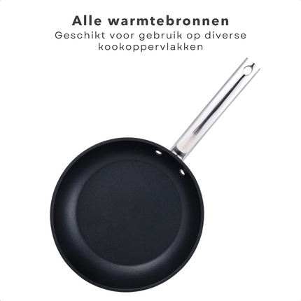 Cheqo® Koekenpan met Titanium Anti-Aanbak - Bakpan - Inductie 30 cm - Gesmeed Aluminium Pan - Turbo-Inductie Geschikt - Horeca Handgreep