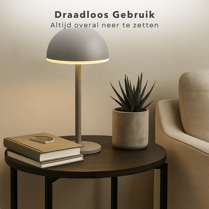 Cheqo® Luxe Metalen Tafellamp - Usb-C Oplaadbaar - Grijze Lamp - Dimbare LED - 3 Kleur Modes - LED Warm Wit - Oplaadbare Batterij - Tafel Lamp - Nachtlamp