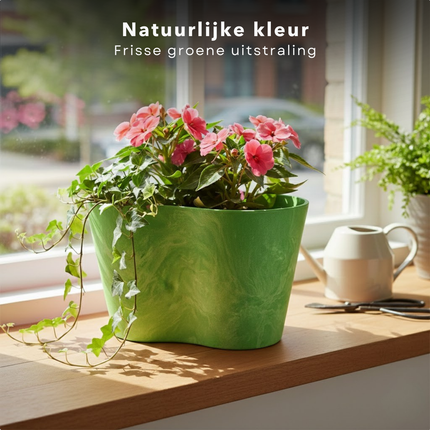 Cheqo® Bloempot Groen - Bloempot Rond - Bloempot Binnen - Bloempot Buiten - Sierpot Groen - Sierpot Rond - Bloempot met Schotel - Bloempot met Onderzetter