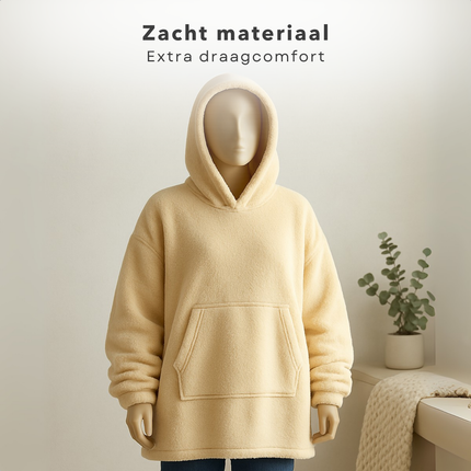 Cheqo® Damesmodel Hoodie - Creme Kleur - One Size - Wasbaar Op 30 Graden - Teddy Polyester - Fluffy Trui - Comfortabele Hoodie - Zachte Stof
