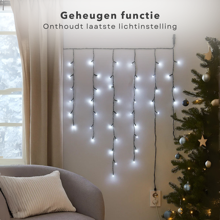 Cheqo® Ijspegel Verlichting - Kerstverlichting Buiten - Ijspegelverlichting 360 LED - Wit Licht - Koelwit - 12 Meter Lengte - 8 Lichtfuncties - met Timer - Geheugenfunctie - IP44 Adapter - Geschikt voor Buiten