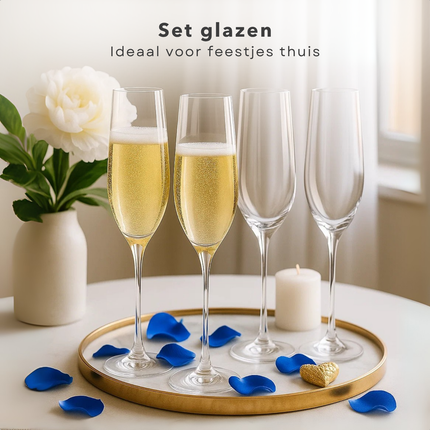 Cheqo® Champagneglazen Set - Champagneglas Set - Glazen Voor Champagne - Set Van 4 - Feestelijke Glazen - Hoogwaardige Kwaliteit - Elegant Design - Glaswerk Voor Feest - Luxe Uitstraling - Transparant Glas - Glazen Voor Bubbels