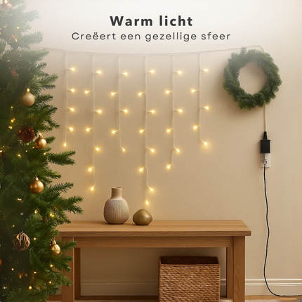 Cheqo® Ijspegel Verlichting - Kerstverlichting Buiten - Ijspegelverlichting Warm Wit - 360 LED - Transparant Snoer - 12 Meter - Lichtgordijn - Geschikt voor Binnen en Buiten - IP44 Adapter - Energiezuinig