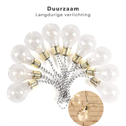 Cheqo® Warm Witte LED Tuinfeestverlichting - Lichtslinger - Lichtsnoer - Tuinverlichting - 450cm Buitenverlichting met Gevlochten Snoer - Feestverlichting